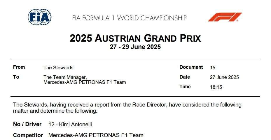 F1 | UFFICIALE, Austria: Mercedes multata. Colpa di Antonelli in pit-lane
