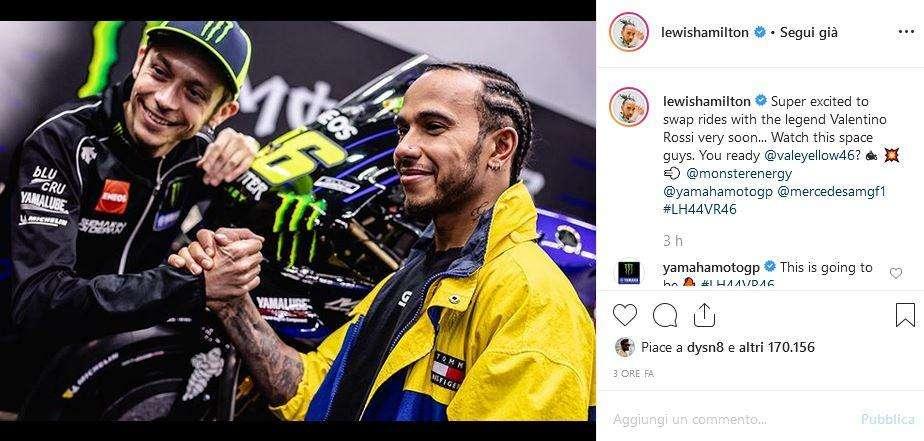 Moto GP / Formula 1, Hamilton: "Valentino Rosso leggenda. Emozionato per lo scambio"