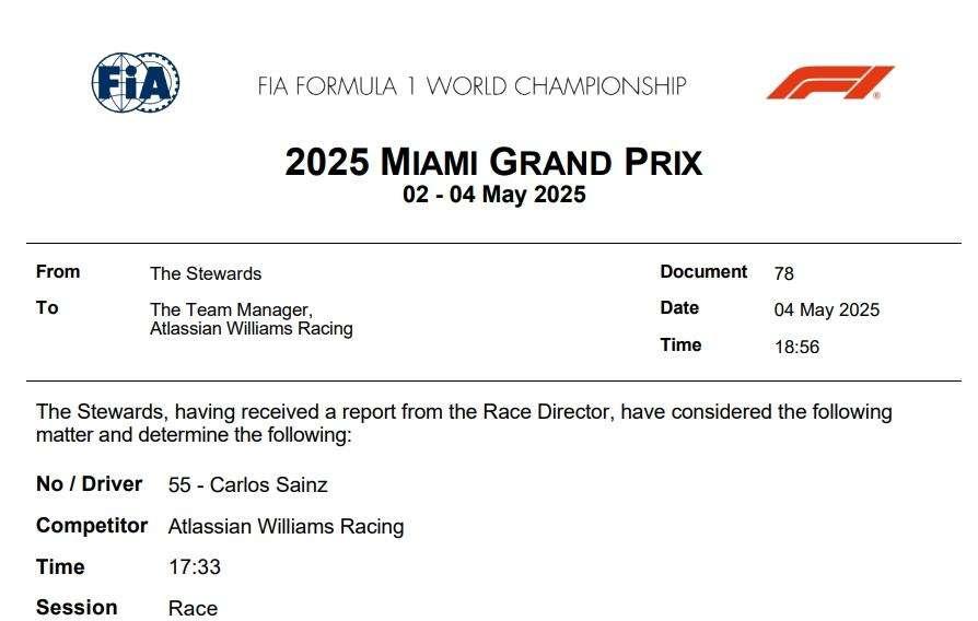 F1 | UFFICIALE, Williams: nessuna penalità per Sainz per aver colpito Hamilton