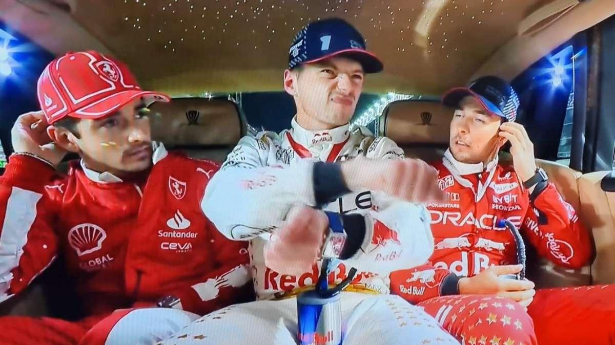 F1 | Las Vegas, curioso retropodio: i 3 in limousine parlano di gomme e sterzate