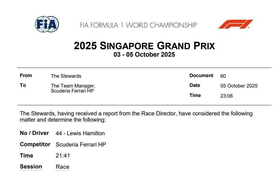 F1 News - Ufficiale, la Ferrari di Hamilton è in penalità! Guida pericolosa...