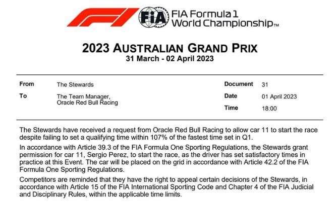 F1 | UFFICIALE, Perez ammesso alla gara di domani: autorizzazione speciale