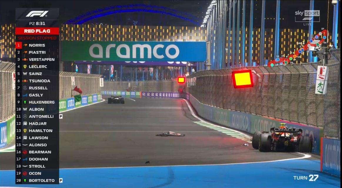 F1 | FP2 Arabia Saudita, Tsunoda a muro: Red Bull disintegrata 