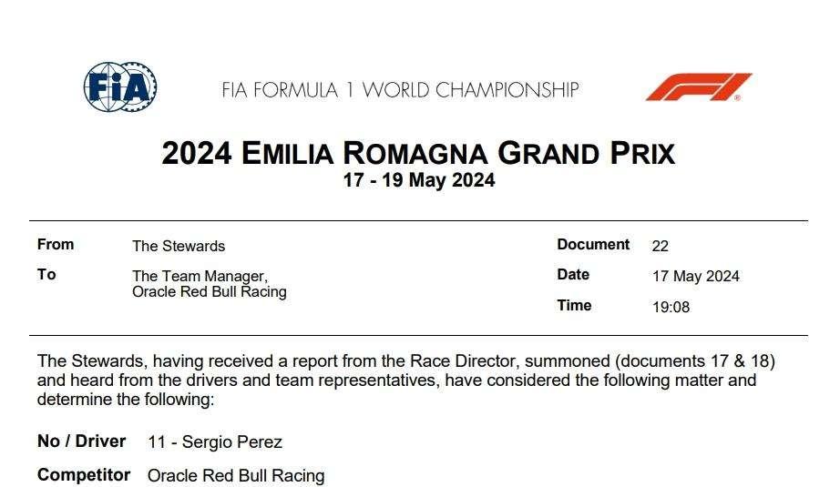 UFFICIALE | F1, Imola: impeding Perez su Leclerc, nessuna penalità