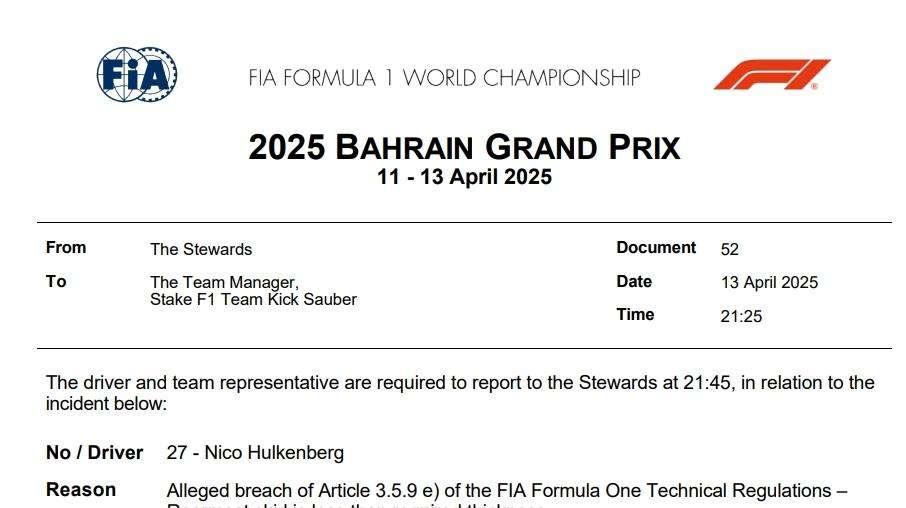 F1 | UFFICIALE, Gp del Bahrain: squalificata la Kick Sauber di Hulkenberg
