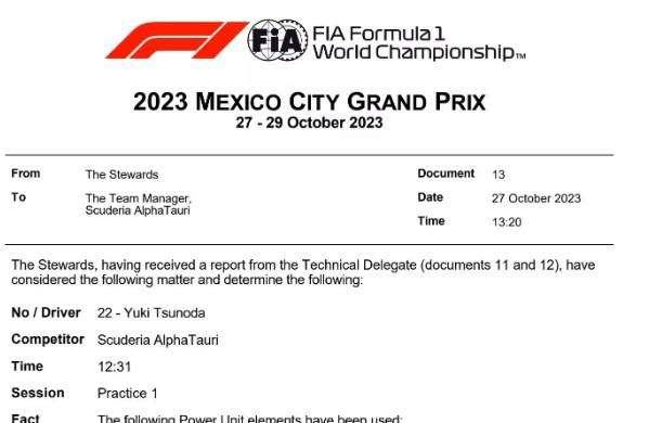 F1 | AlphaTauri, Tsunoda partirà dal fondo della griglia in Messico