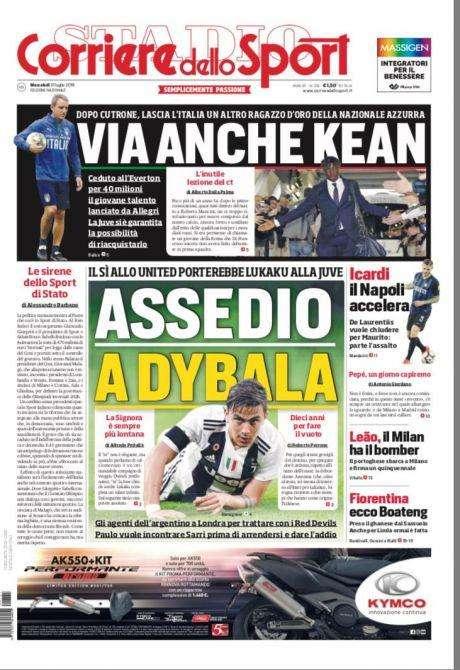 Prima CdS - Assedio a Dybala: il sì allo United porterebbe Lukaku alla Juve. Icardi, il Napoli accelera
