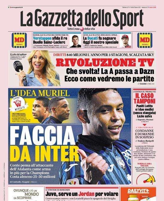 Prima pagina GdS - Muriel, faccia da Inter: Conte pensa al colombiano come arma Champions