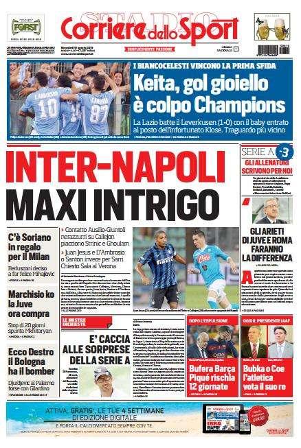 Prime pagine - Inter-Napoli, maxi intrigo. Nerazzurri su Mertens, Gabbia, Callejon, Strinic e Ghoulam. Offerti...