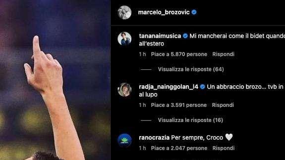 Tananai a Brozovic: "Mi mancherai come il bidet quando vado all'estero". E Nainggolan gli manda un abbraccio 
