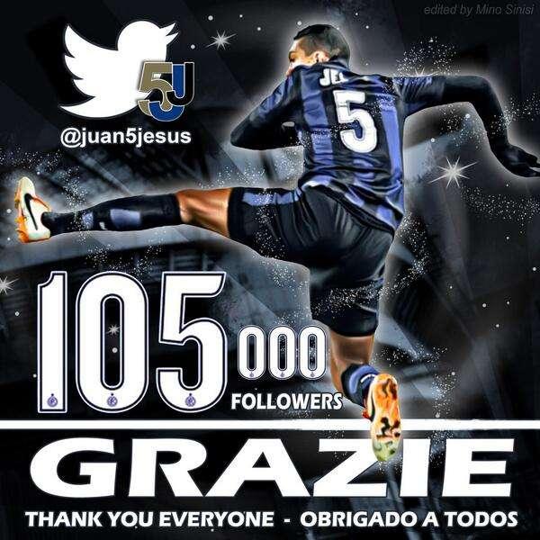 105mila follower: Juan Jesus ringrazia su Twitter