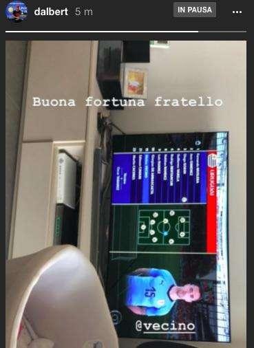 Dalbert, messaggio social per Vecino: "Buona fortuna fratello"