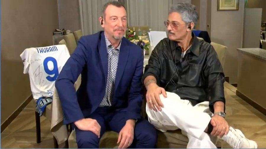 Amadeus, Fiorello e... la maglia di Thuram in collegamento con 'Che tempo che fa'