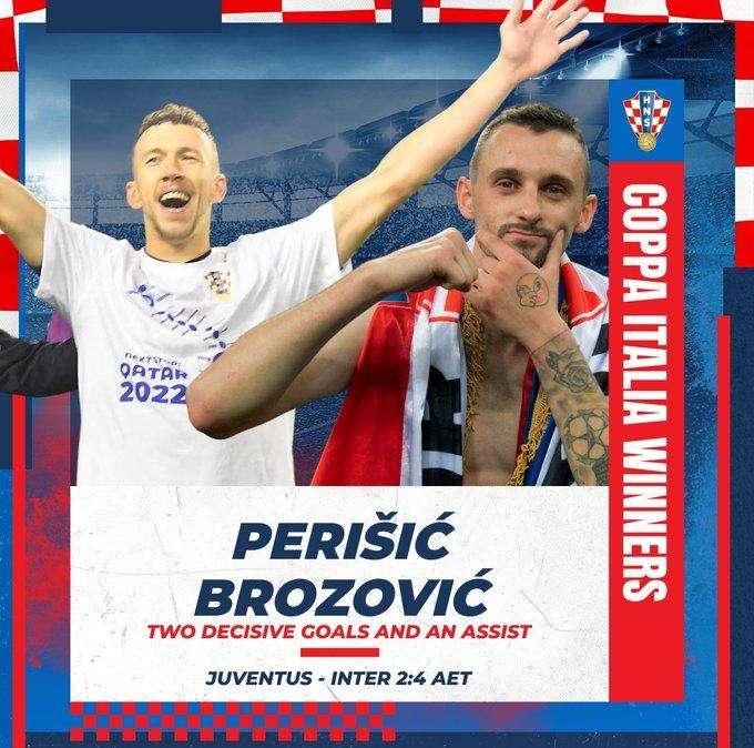 Perisic e Brozovic decisivi nella finale di Coppa Italia, la Croazia si complimenta: "Congratulazioni!"