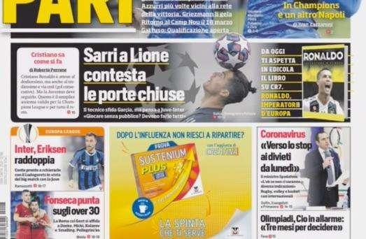 Prima CdS - Inter, Eriksen raddoppia. Sarri a Lione contesta le porte chiuse