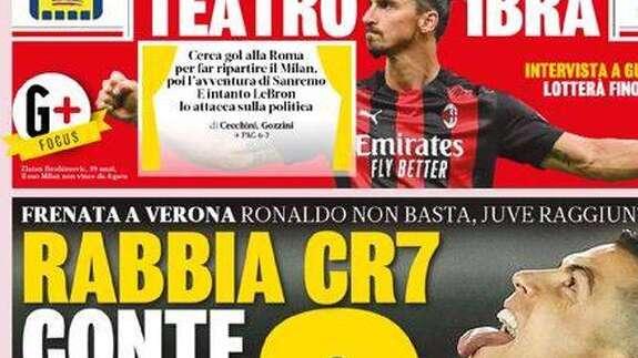 Prima pagina GdS - Rabbia CR7. Conte, sei da più dieci?