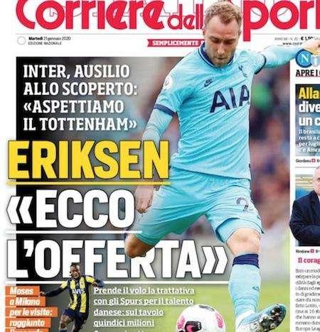 Prima CdS - Eriksen, ecco l'offerta. Ausilio allo scoperto: "Aspettiamo il Tottenham"