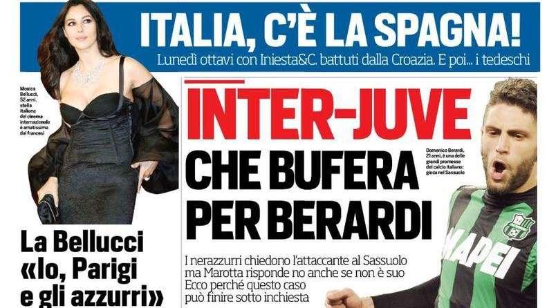 Prime pagine - Scontro Inter-Juve, bufera per Berardi. Marotta dice di no e il caso può finire sotto inchiesta