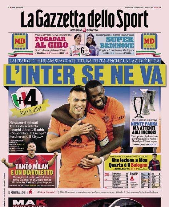 Prima GdS - L'Inter se ne va: battuta anche la Lazio, è fuga