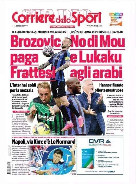 Prima CdS - Brozovic paga Frattesi. No di Mou e Lukaku agli arabi