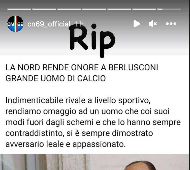 L'omaggio della Curva Nord a Berlusconi: "Onore a un grande uomo di calcio, avversario leale e appassionato"
