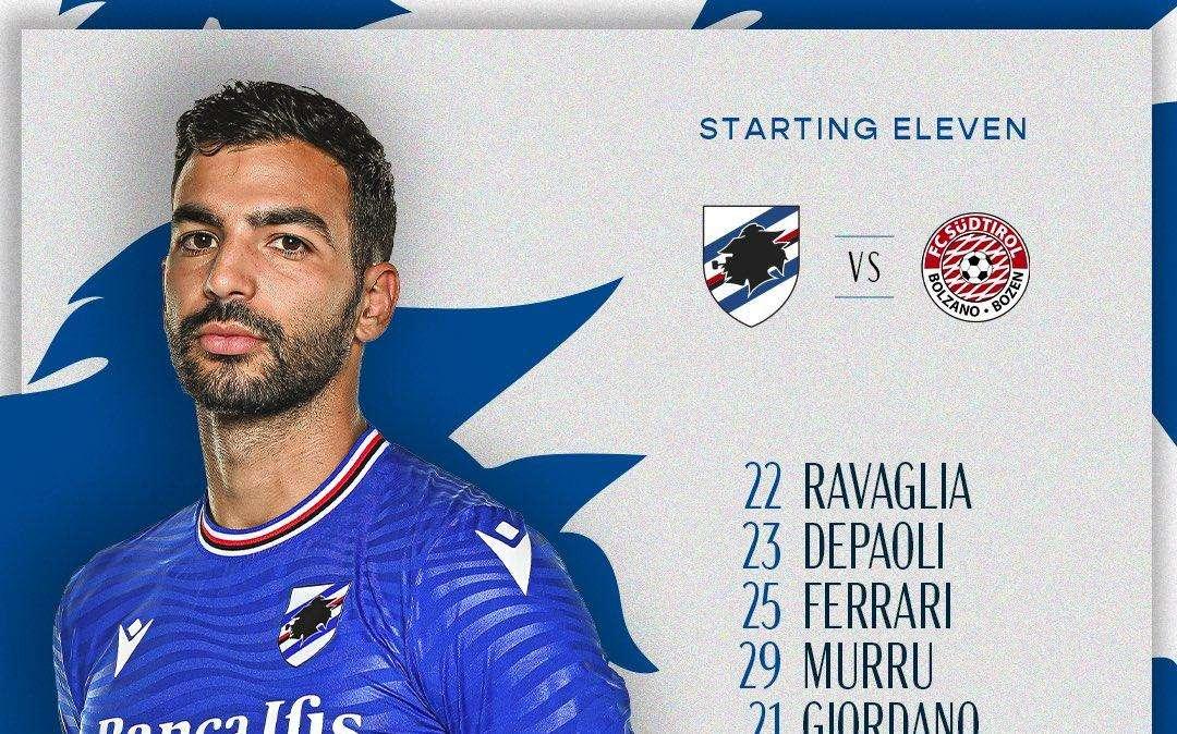 Niente debutto da titolare con la Sampdoria per Stankovic: con il Sudtirol Pirlo schiera Ravaglia dal 1'