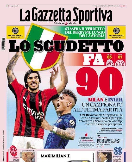 Prima GdS - Lo Scudetto fa 90. Milan e Inter, un campionato all’ultima partita