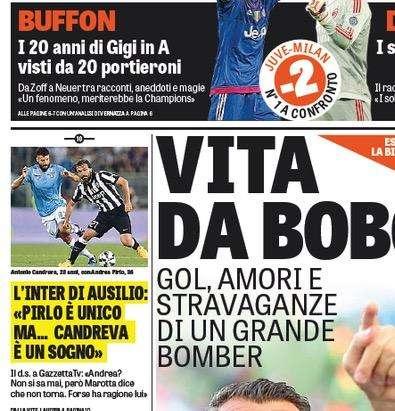 Prime pagine - Ausilio: "Pirlo, non si sa mai". Il giocatore è tentato. Vieri: "Mancini è un fuoriclasse"