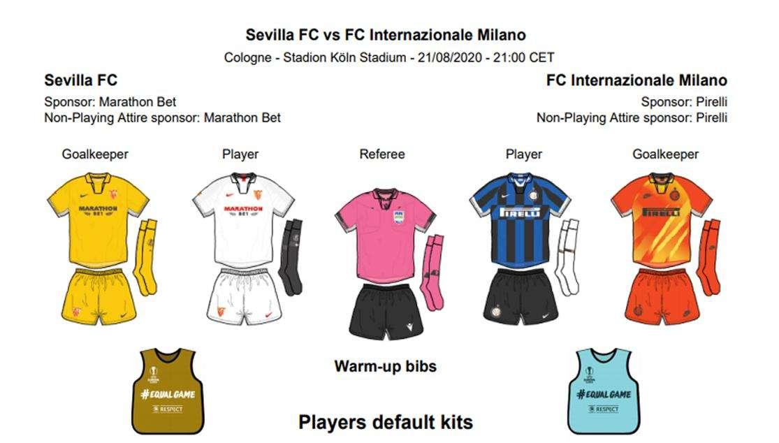 Scelti i kit per la finale di Colonia: Inter con la casacca nerazzurra, Siviglia in bianco