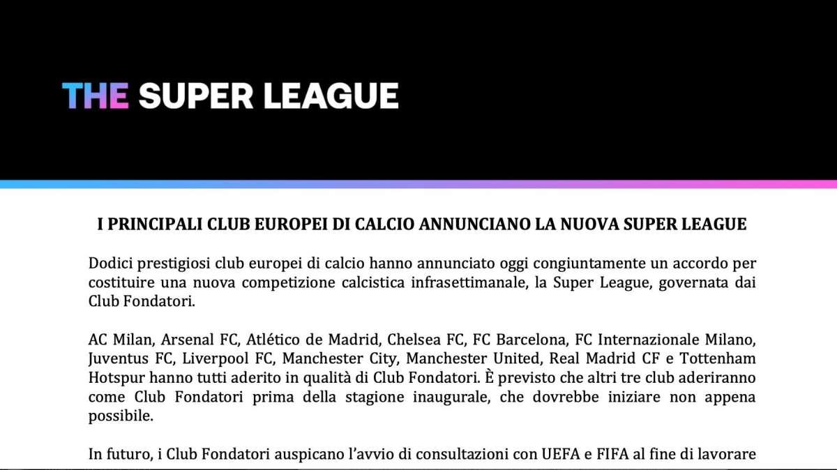 UFFICIALE - Nasce la Superlega europea, Inter tra i club fondatori. Il format della competizione