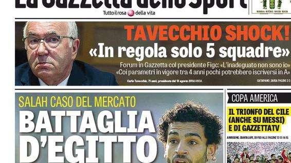 Prime pagine - Battaglia d'Egitto per Salah. Inter sotto tiro, parole choc di un dirigente viola. Perisic più vicino