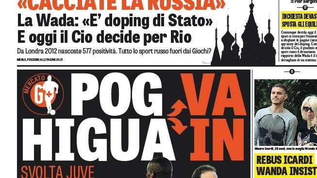 Prima pagina GdS - Icardi, rebus Inter. Ritocco nel 2017?