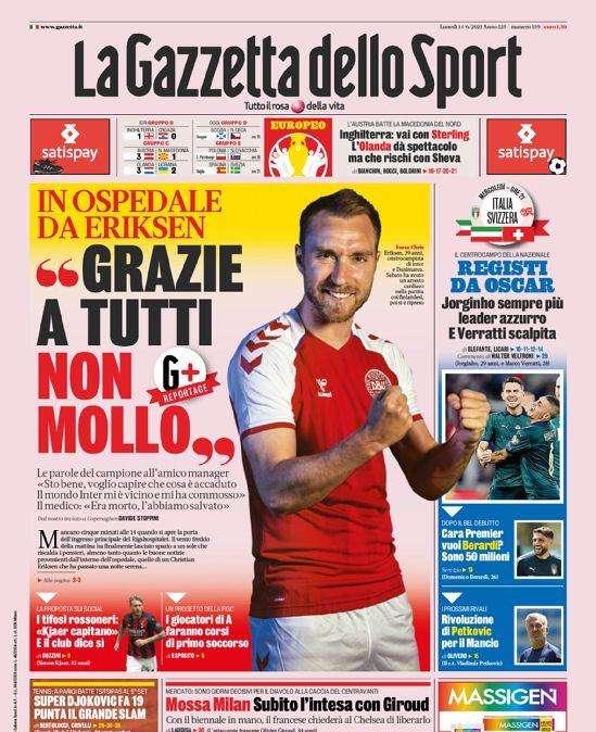 Prima GdS - In ospedale da Eriksen: "Sto bene. Il mondo Inter mi è vicino e mi ha commosso"