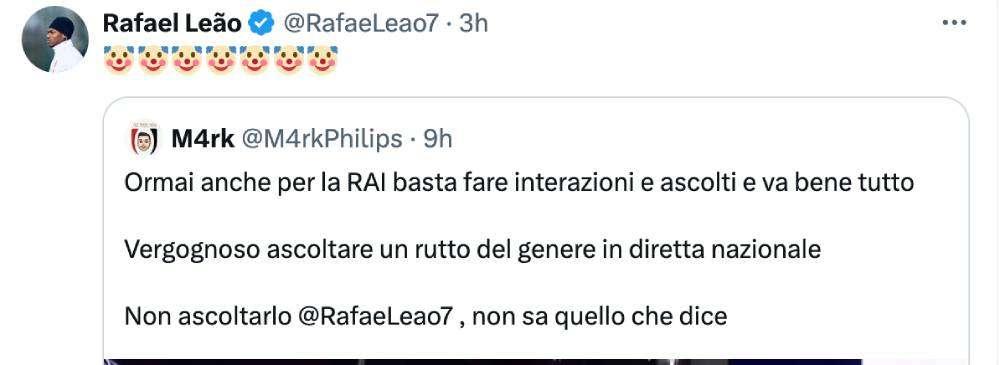 "Lautaro un campione, altro che Leao...": il milanista risponde a Cassano su X con un eloquente emoji