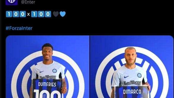 L'Inter omaggia Dumfries e Dimarco: maglia celebrativa per festeggiare le 100 presenze in nerazzurro