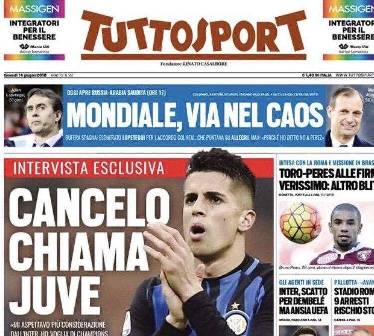Prima TS - Cancelo: “Mi aspettavo più considerazione dall’Inter, sono fan di Douglas Costa”
