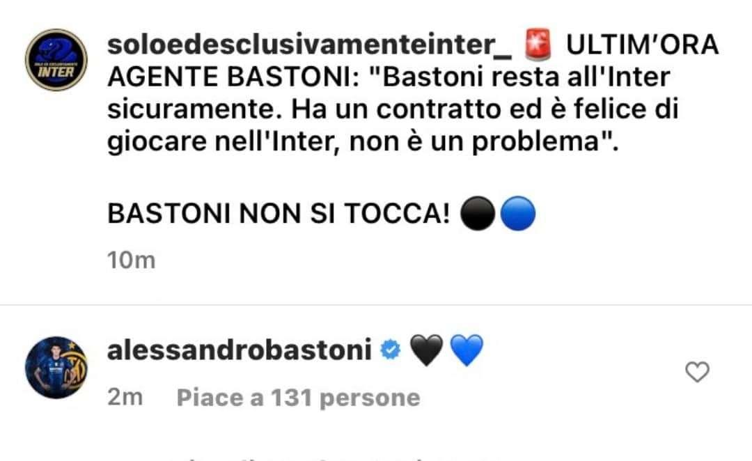 "Bastoni rimane sicuramente all'Inter": il difensore approva le parole dell'agente su Instagram