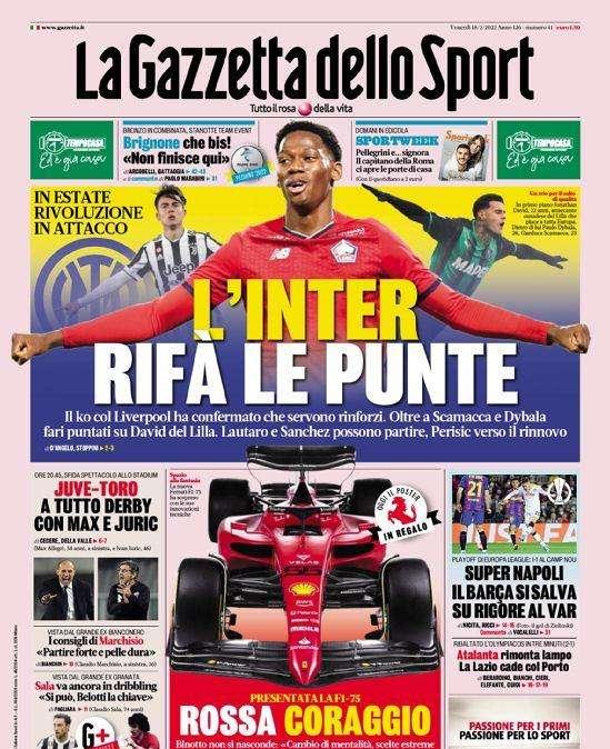 Prima GdS - L'Inter rifà le punte: oltre Scamacca e Dybala fari puntati su David del Lilla. Perisic verso il rinnovo 