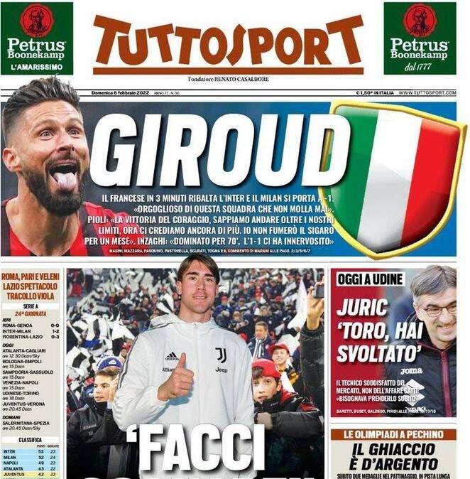 Prima TS - Giroud. Il francese in 3 minuti ribalta l’Inter