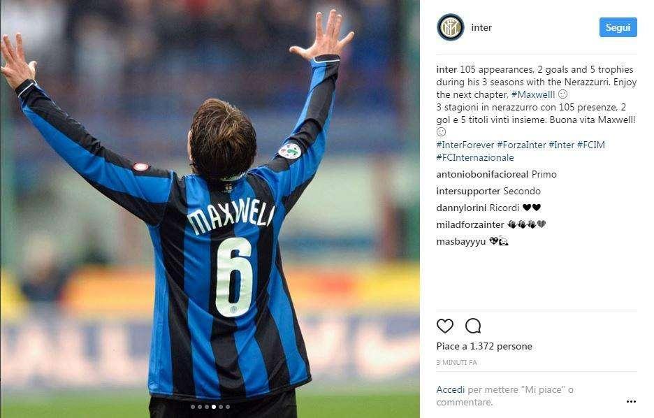 Anche l'Inter rende omaggio a Maxwell: "Buona vita"