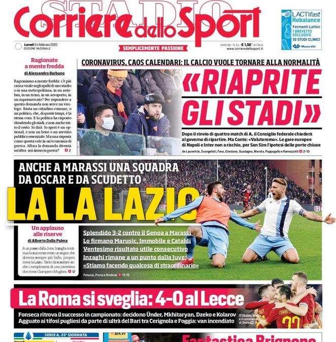 Prima CdS - Inter e Napoli, gare europee non a rischio. San Siro, ipotesi porte chiuse