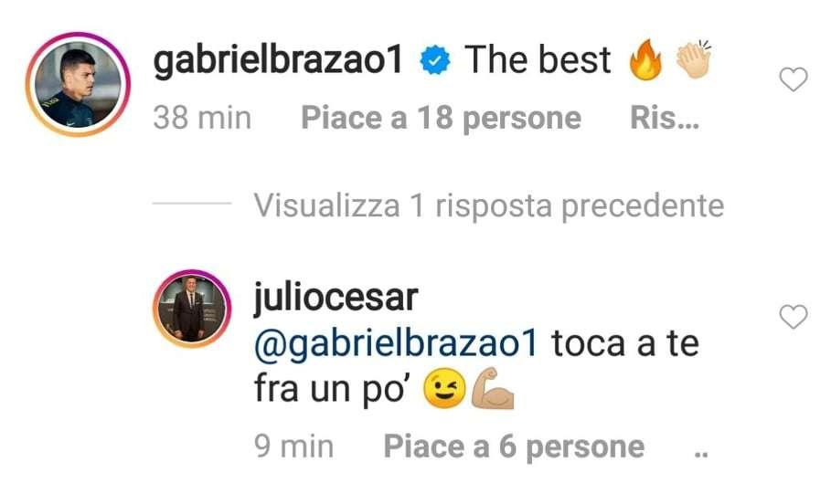 Brazao-Julio Cesar, passaggio di testimone social. Il classe 2000 lo omaggia, l'ex Inter: "Tra un po' tocca a te"