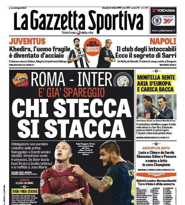 Prima pagina GdS - Roma-Inter, chi stecca si stacca