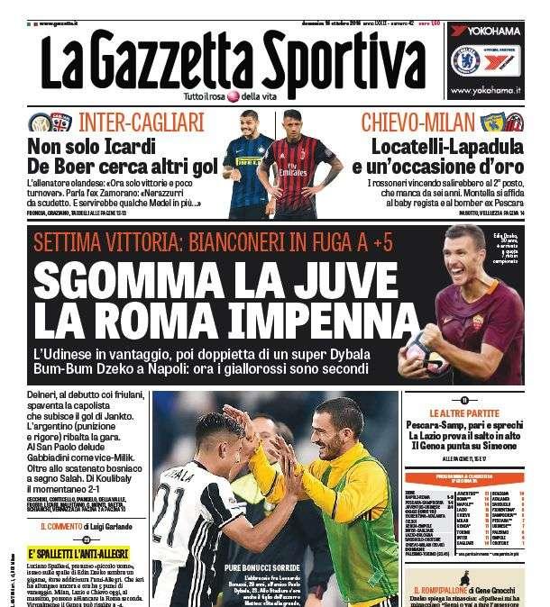 Prima pagina GdS - Non solo Icardi, De Boer cerca altri gol. Per Zamorano l'Inter è da scudetto