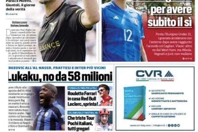 Prima TS - Lukaku, no da 58 milioni. Brozovic all'Al-Nassr, Frattesi e Inter più vicini. Bellanova: pressing Toro