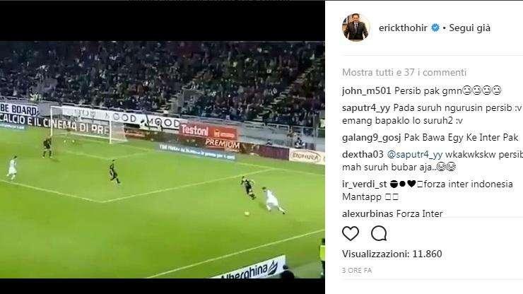 Erick Thohir esulta su Instagram e posta i gol