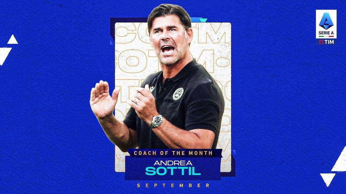 Serie A, Sottil miglior allenatore di settembre anche grazie a Udinese-Inter 3-1