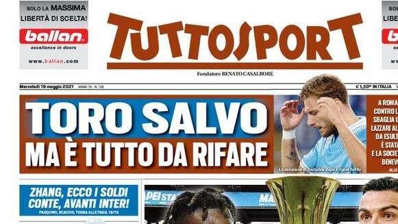 Prima pagina TS - Zhang, ecco i soldi. Conte, avanti Inter!