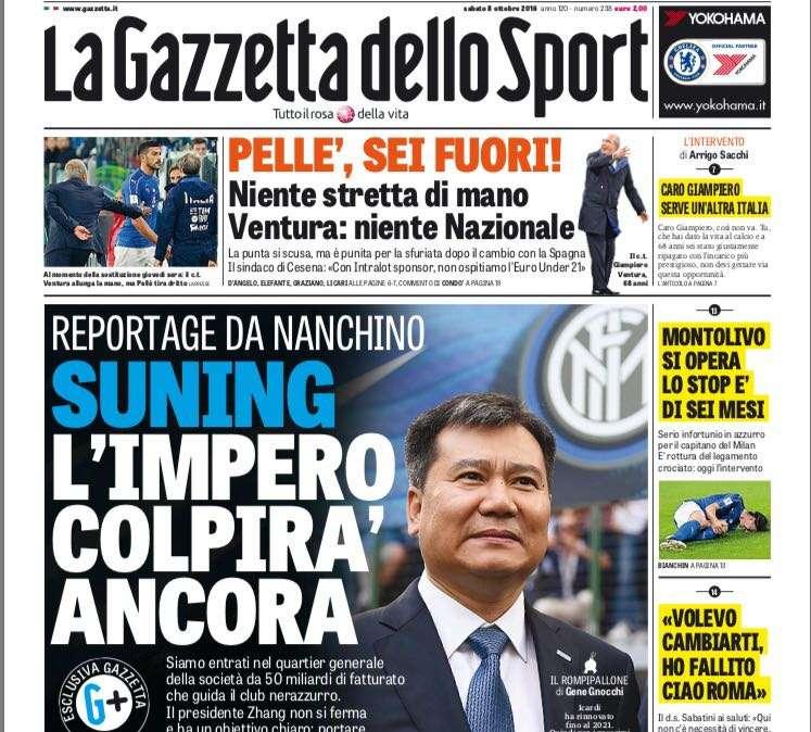 Prima pagina GdS - Suning, l'impero colpirà ancora: "Inter da Champions e nuovi investimenti"