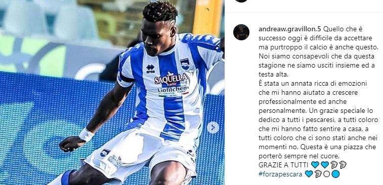 Gravillon saluta Pescara: "Una piazza che porterò sempre nel cuore"